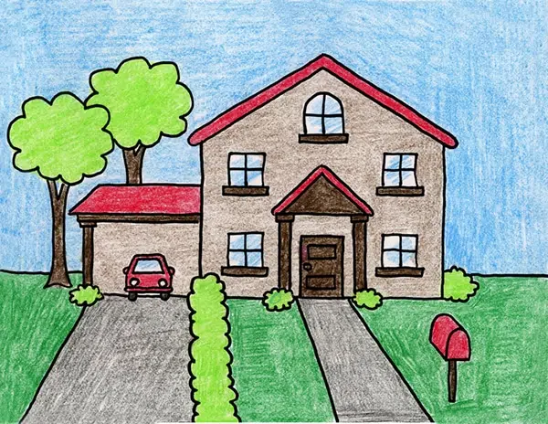 Learn How To Draw Step By Step House Drawing For Kids | Tutorial