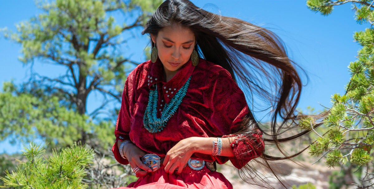 Girl Wearing Navajo Turquoise Jewelry