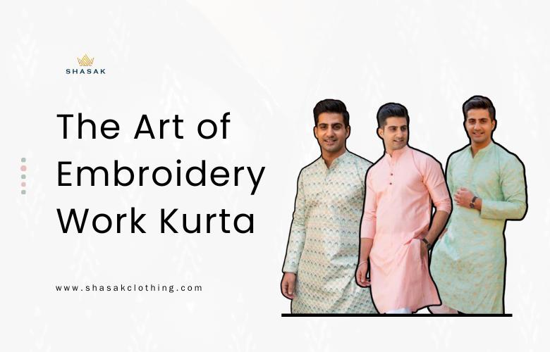 embroidery work kurta for men