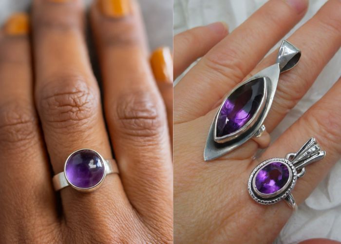 Amethyst ring, silver amethyst ring, amethyst rings for woemn and men
