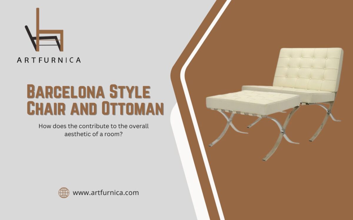 How does the Barcelona style chair and ottoman contribute to the overall aesthetic of a room?