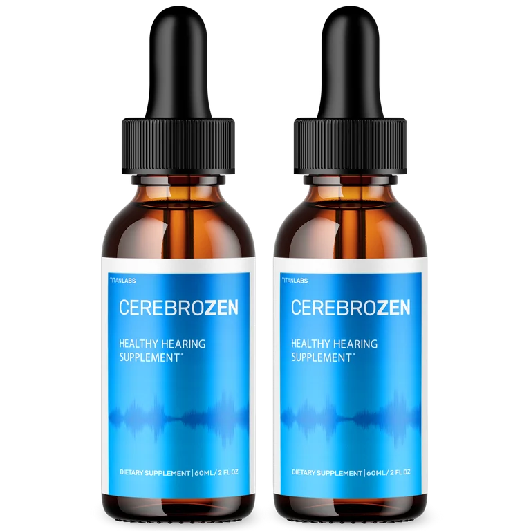 Bottle of Cerebrozen supplement with natural ingredients for auditory wellness