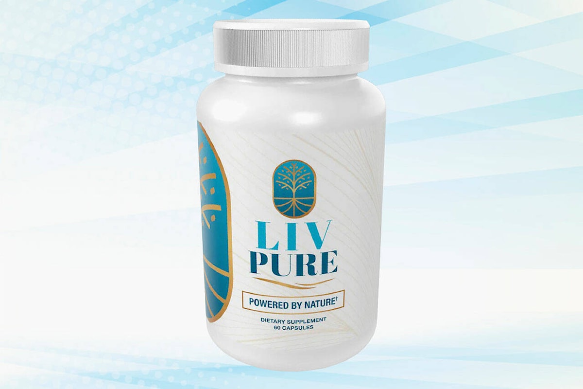 Bottle of LivPure supplement surrounded by fresh botanical ingredients, representing natural weight loss and liver health support.