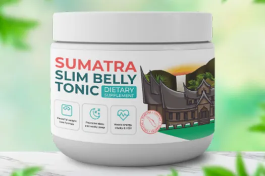 Sumatra Slim Belly Tonic bottle with natural ingredients illustration